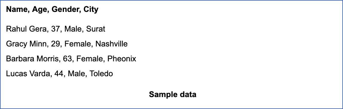 Sample data in Source