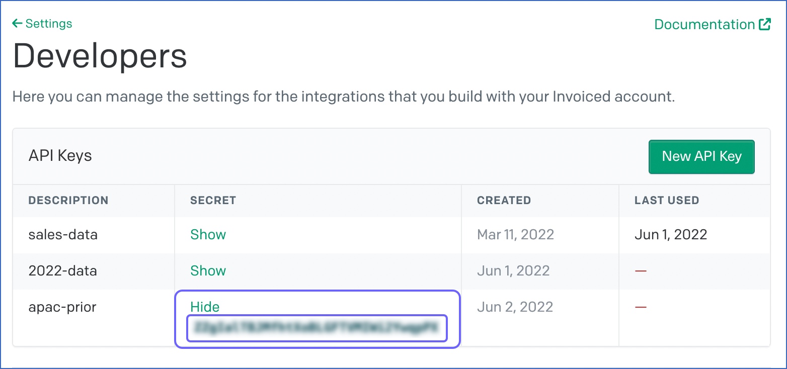 Copy the new API key