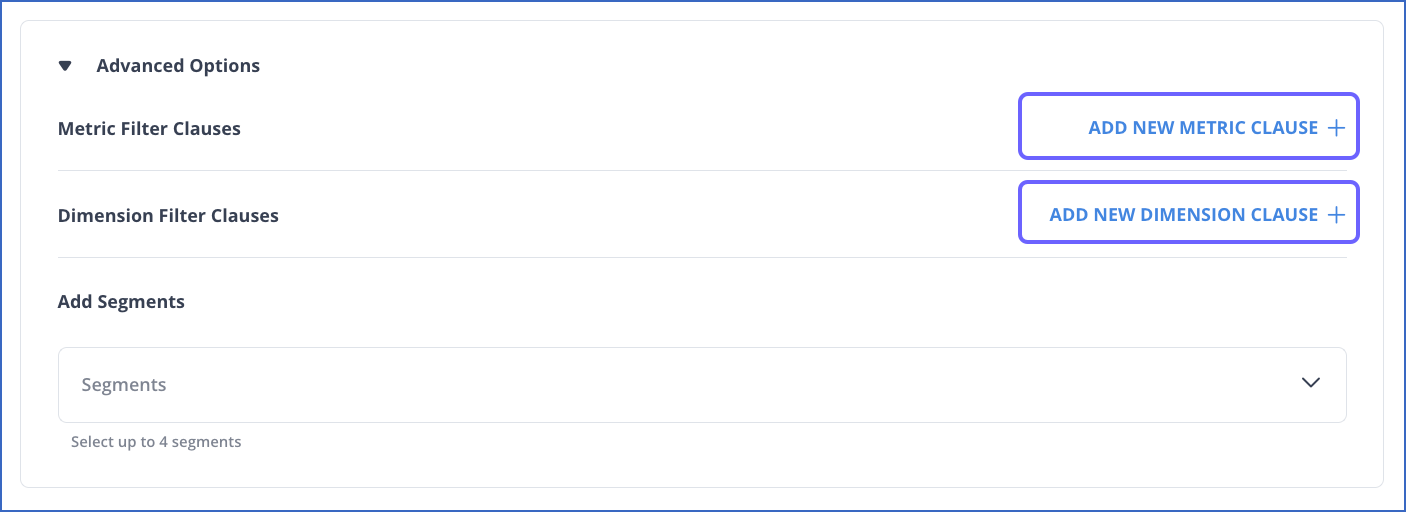 Add Dimensions and Metrics filters