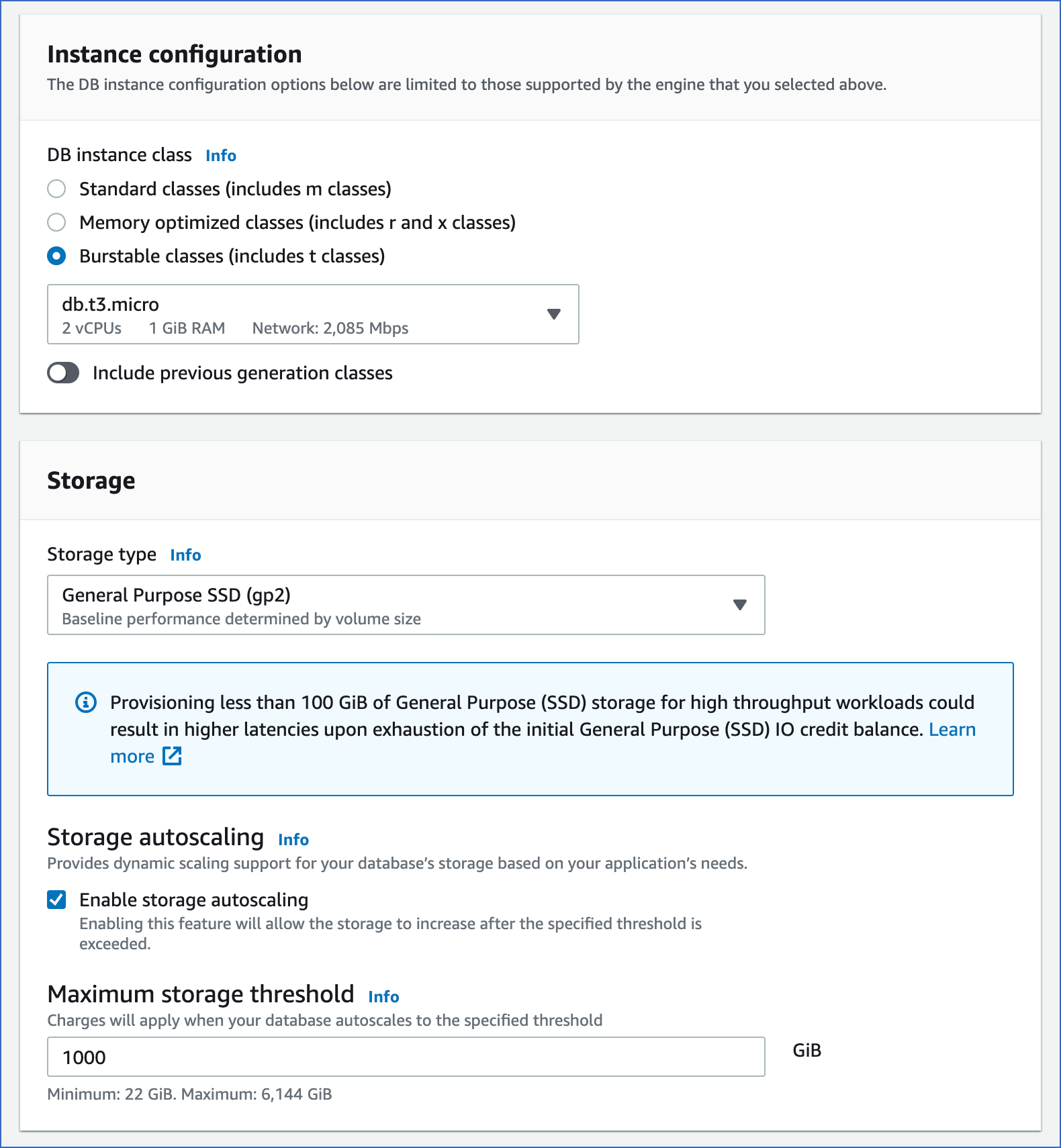 Instance specifications