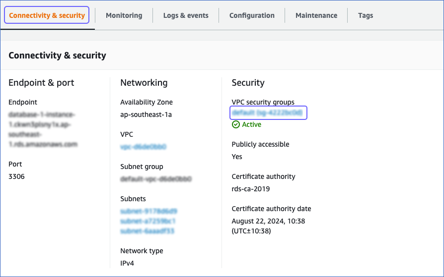 Open Security Group Panel