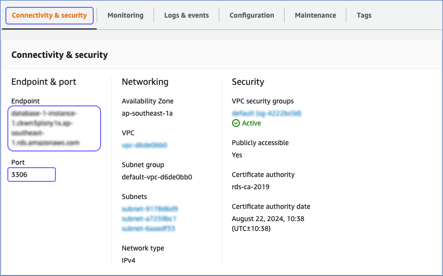 Copy Endpoint and Port