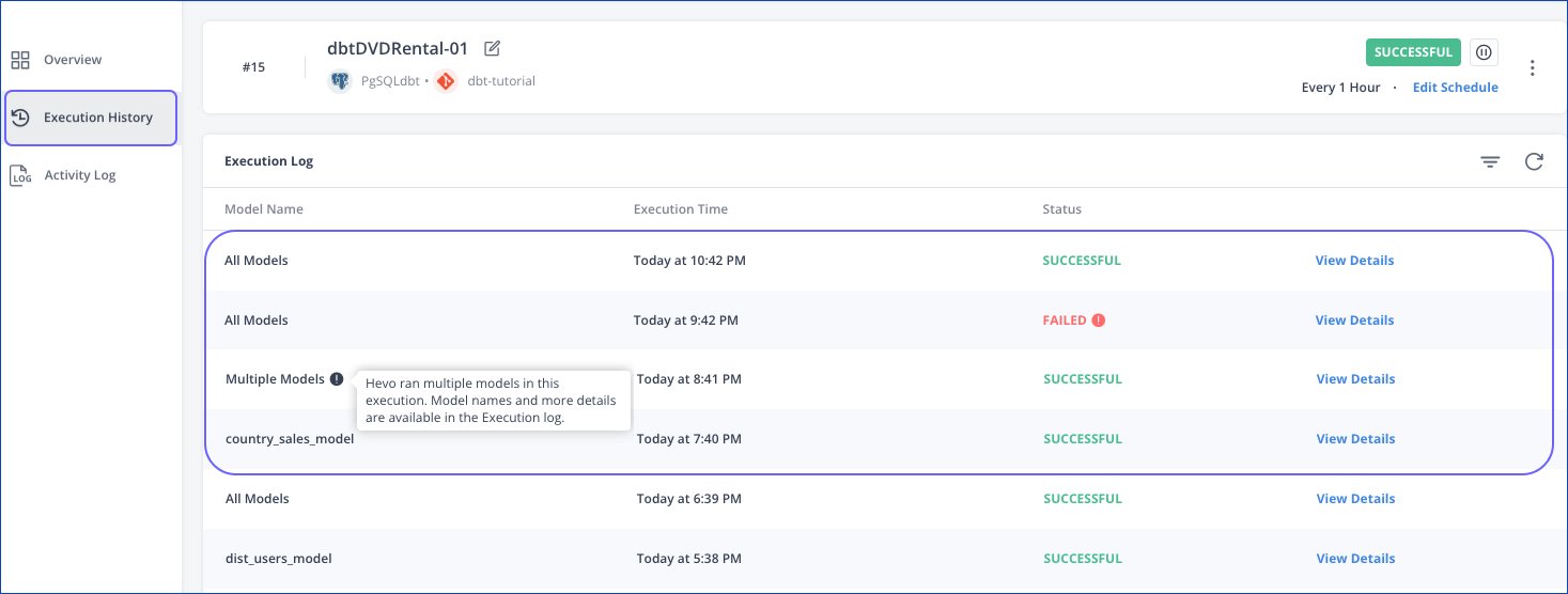 View Execution history