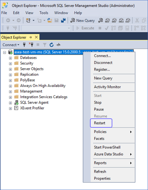 Restart SQL Server Instance