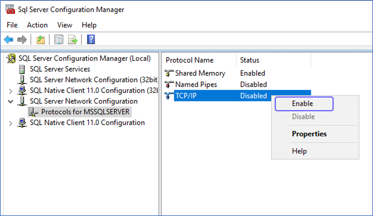 Enable TCPIP