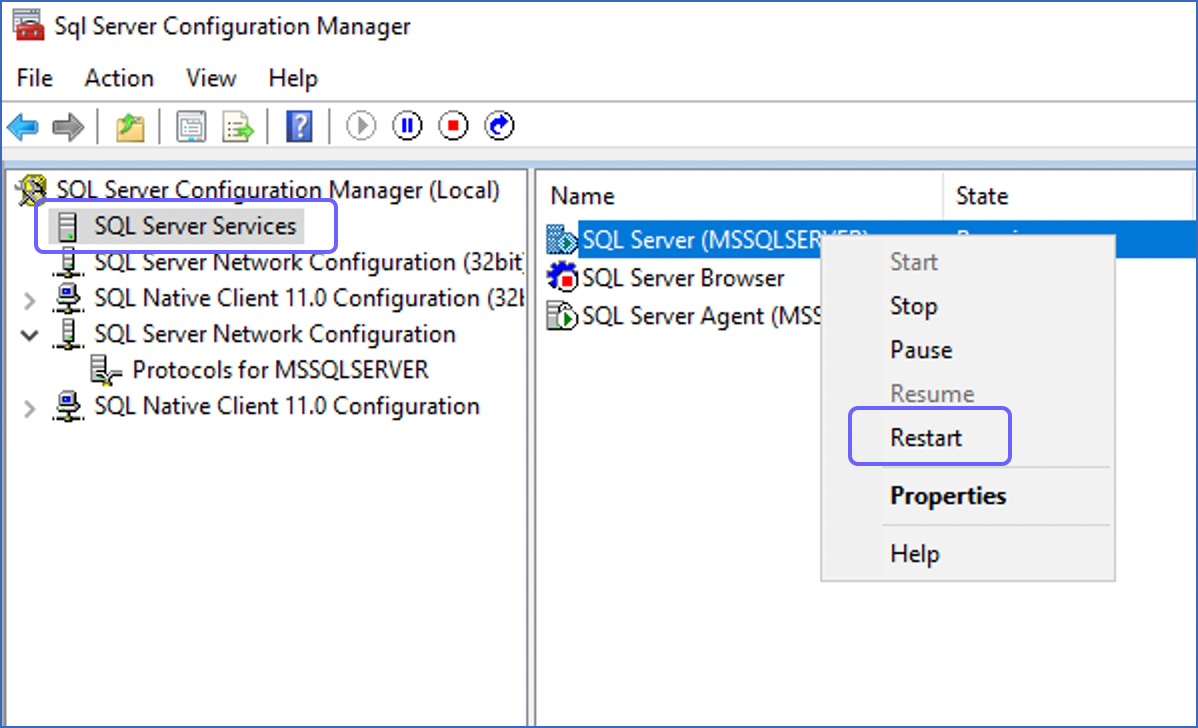 Restart SQL Server