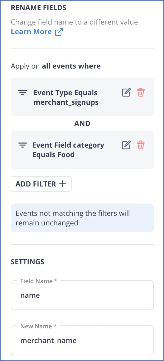 Rename fields settings