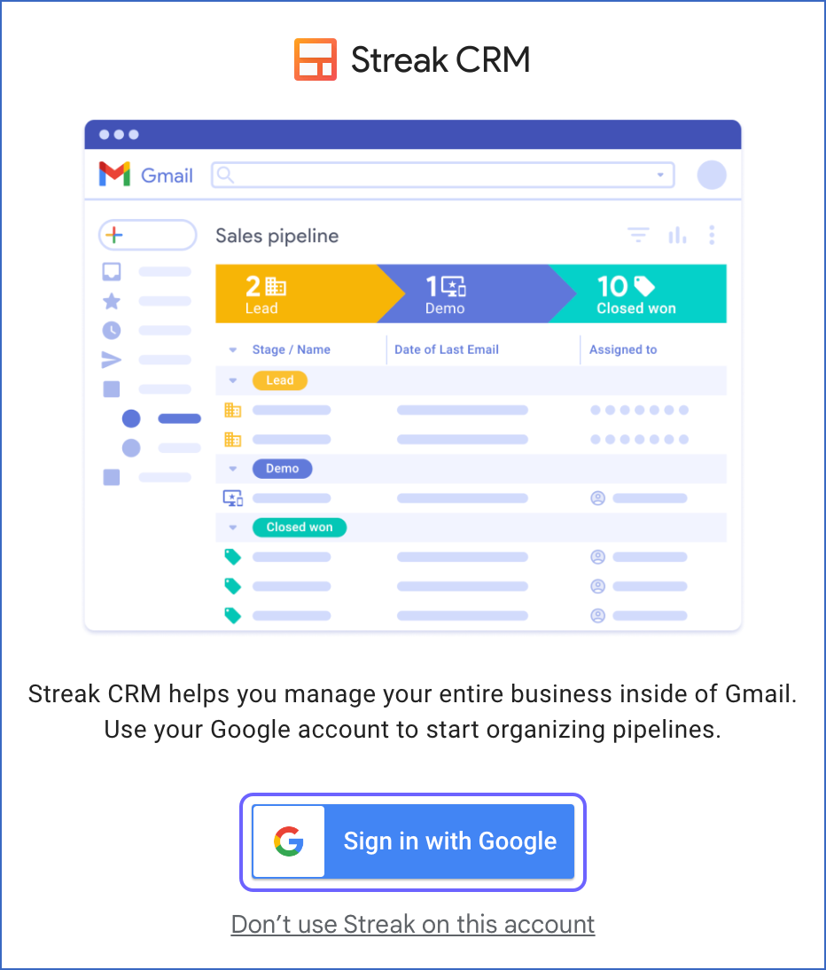 Streak Google Login