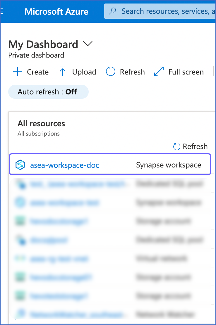 Azure Portal Dashboard