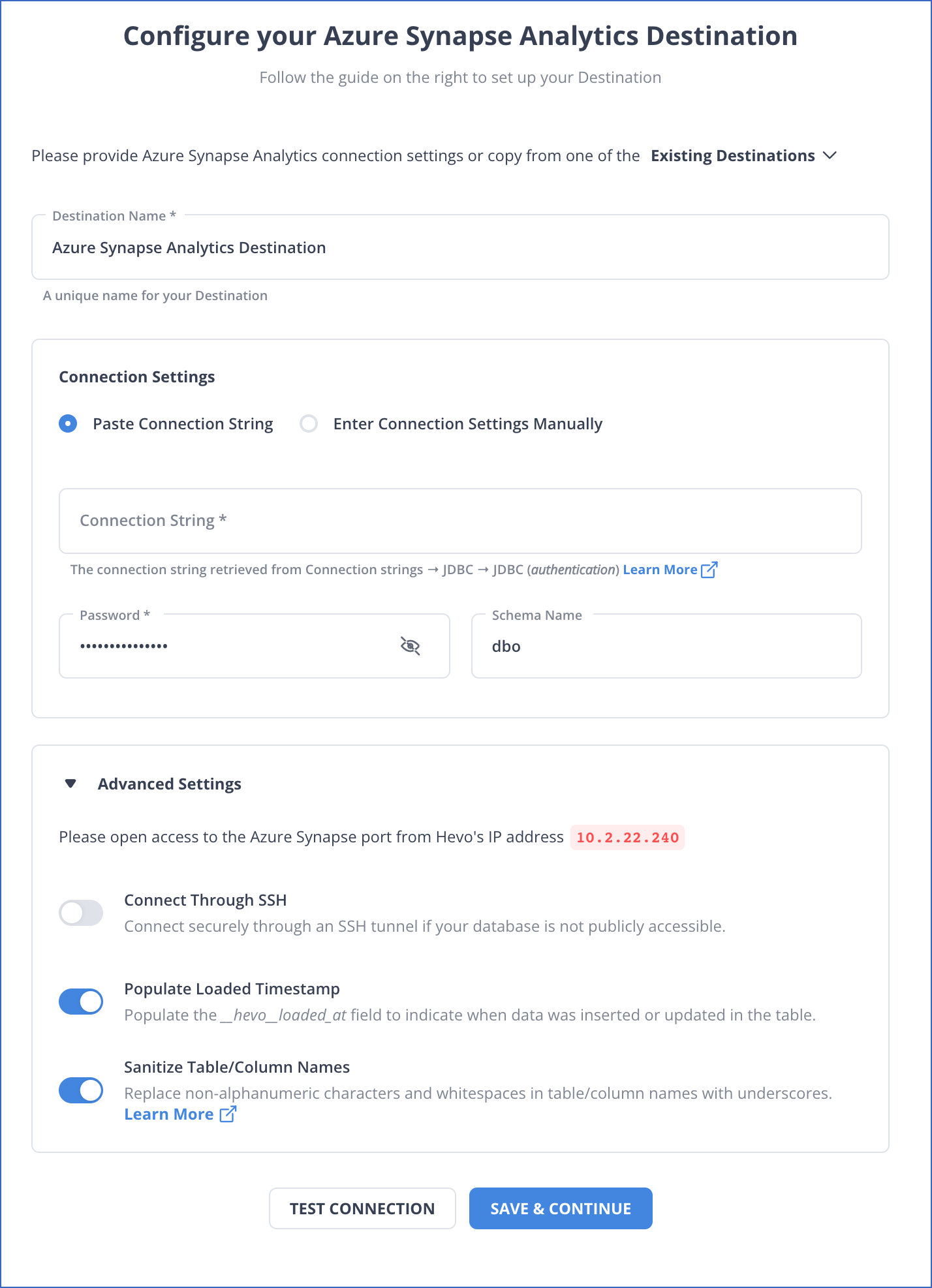 Configure Azure Synapse Analytics Destination