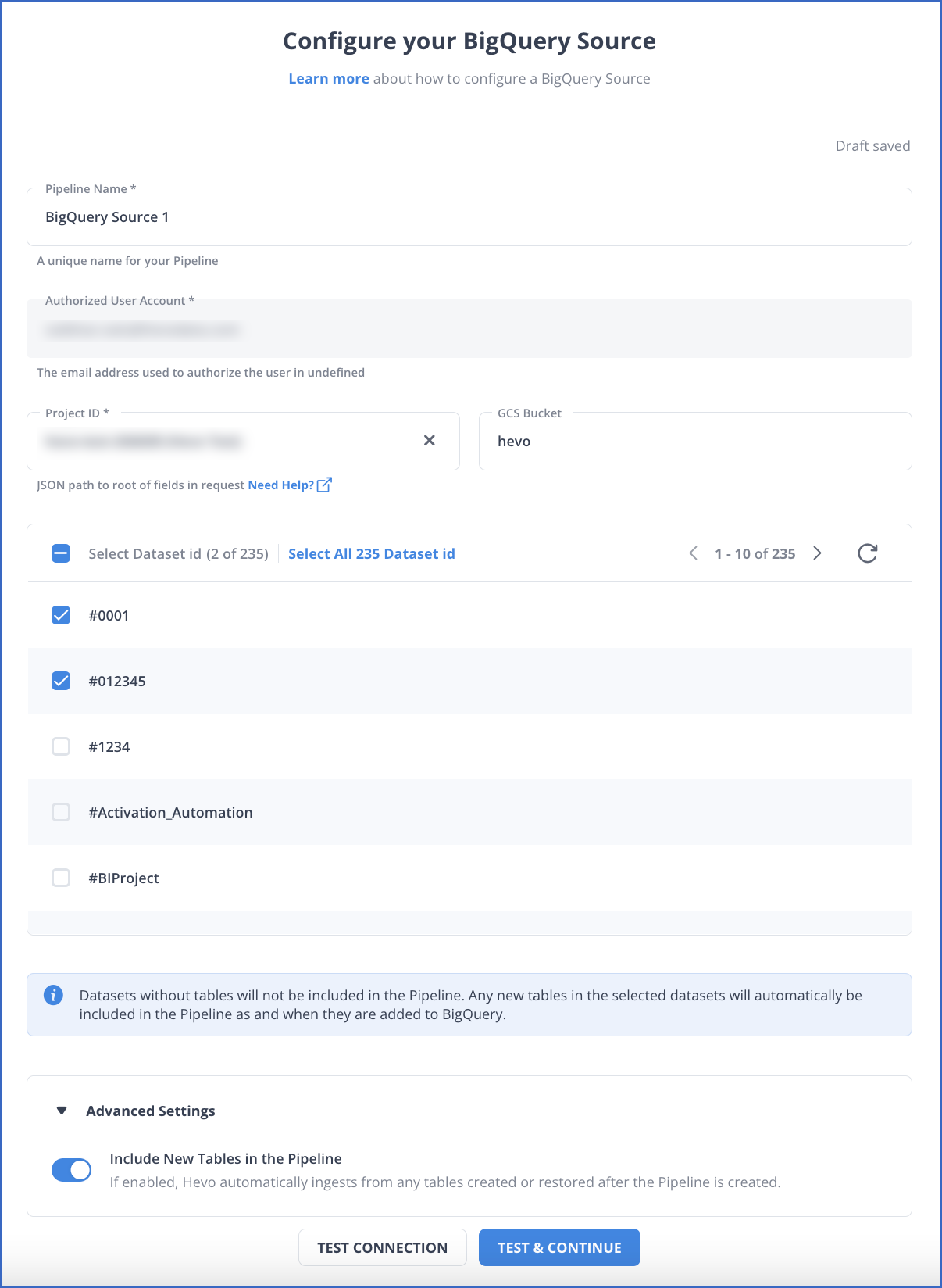 Configure Google BigQuery Source