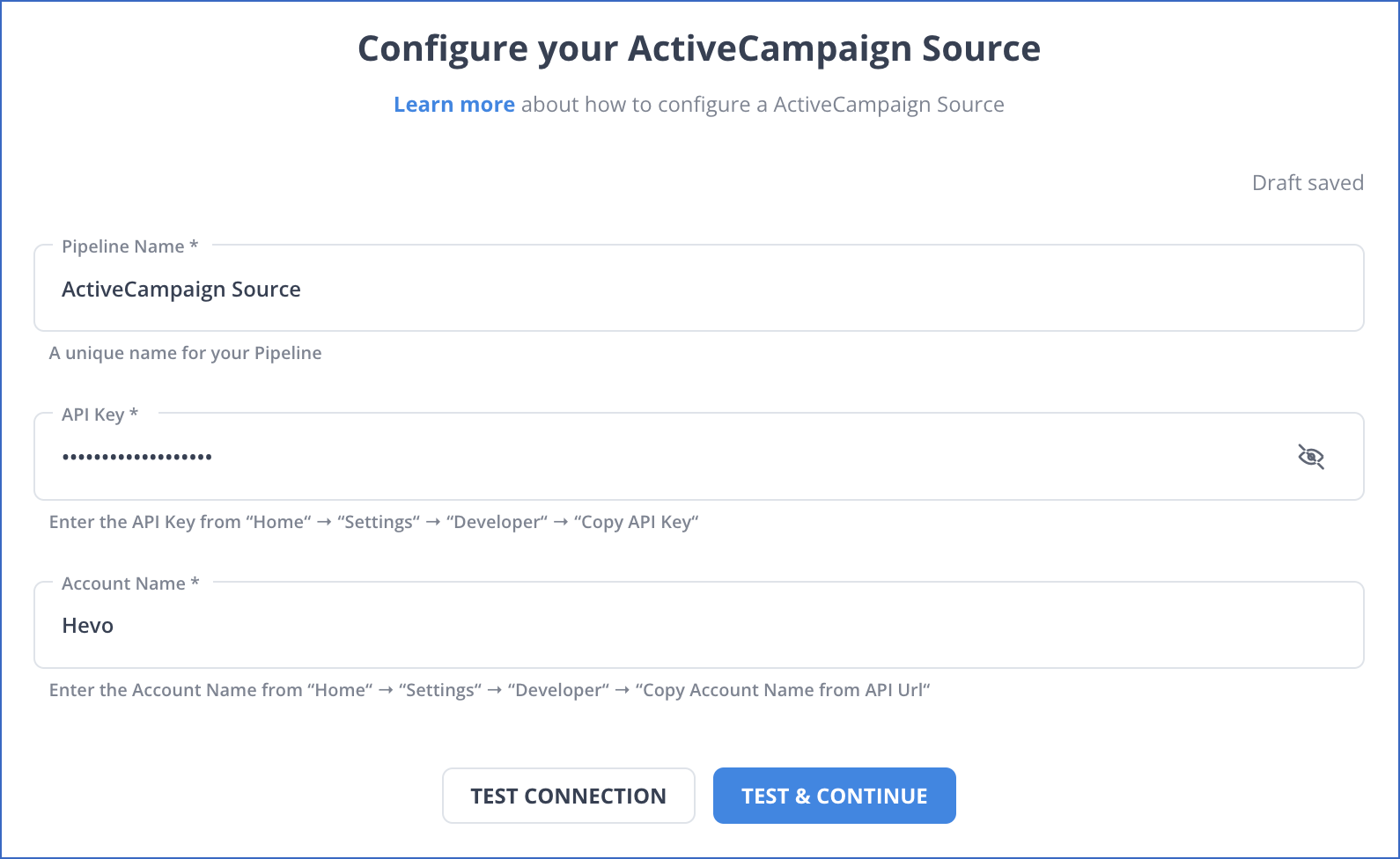 Configure your ActiveCampaign Source