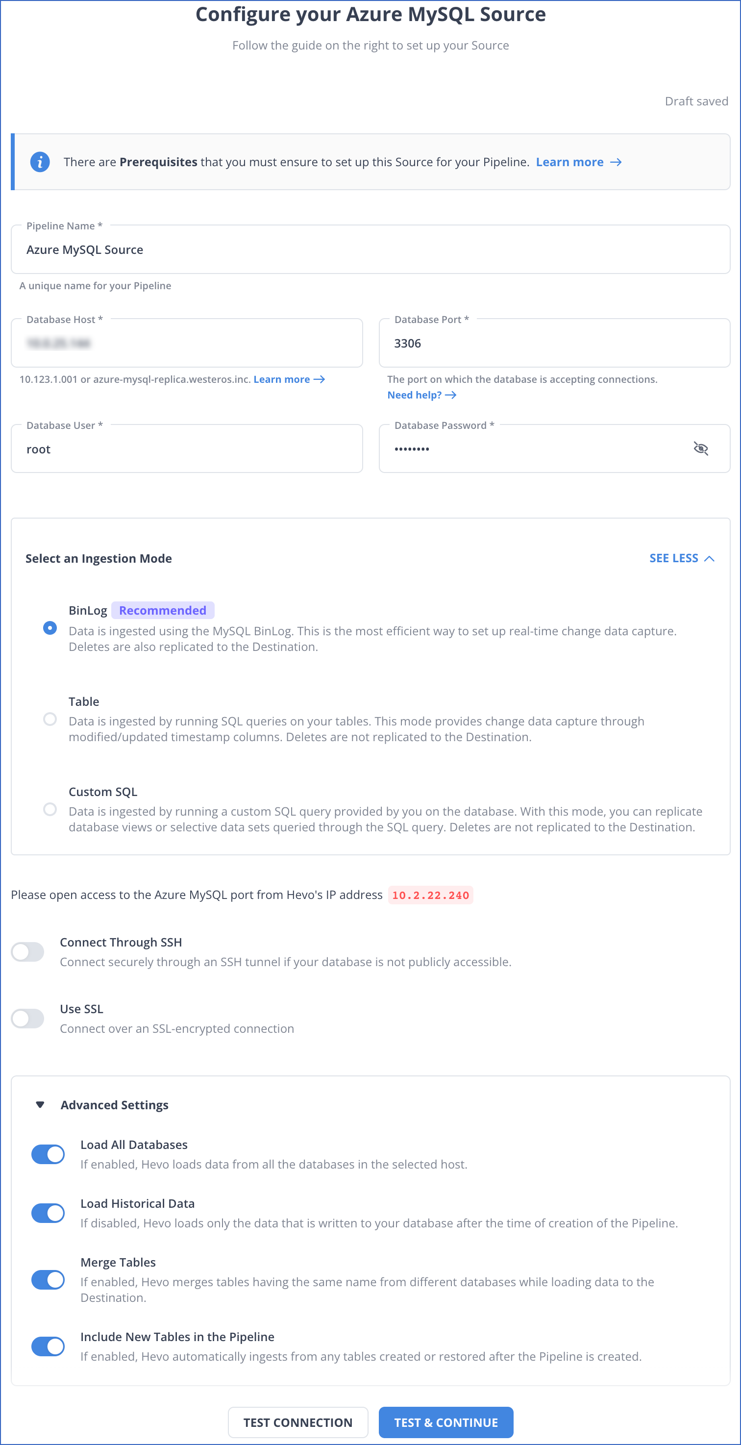 Azure MySQL settings