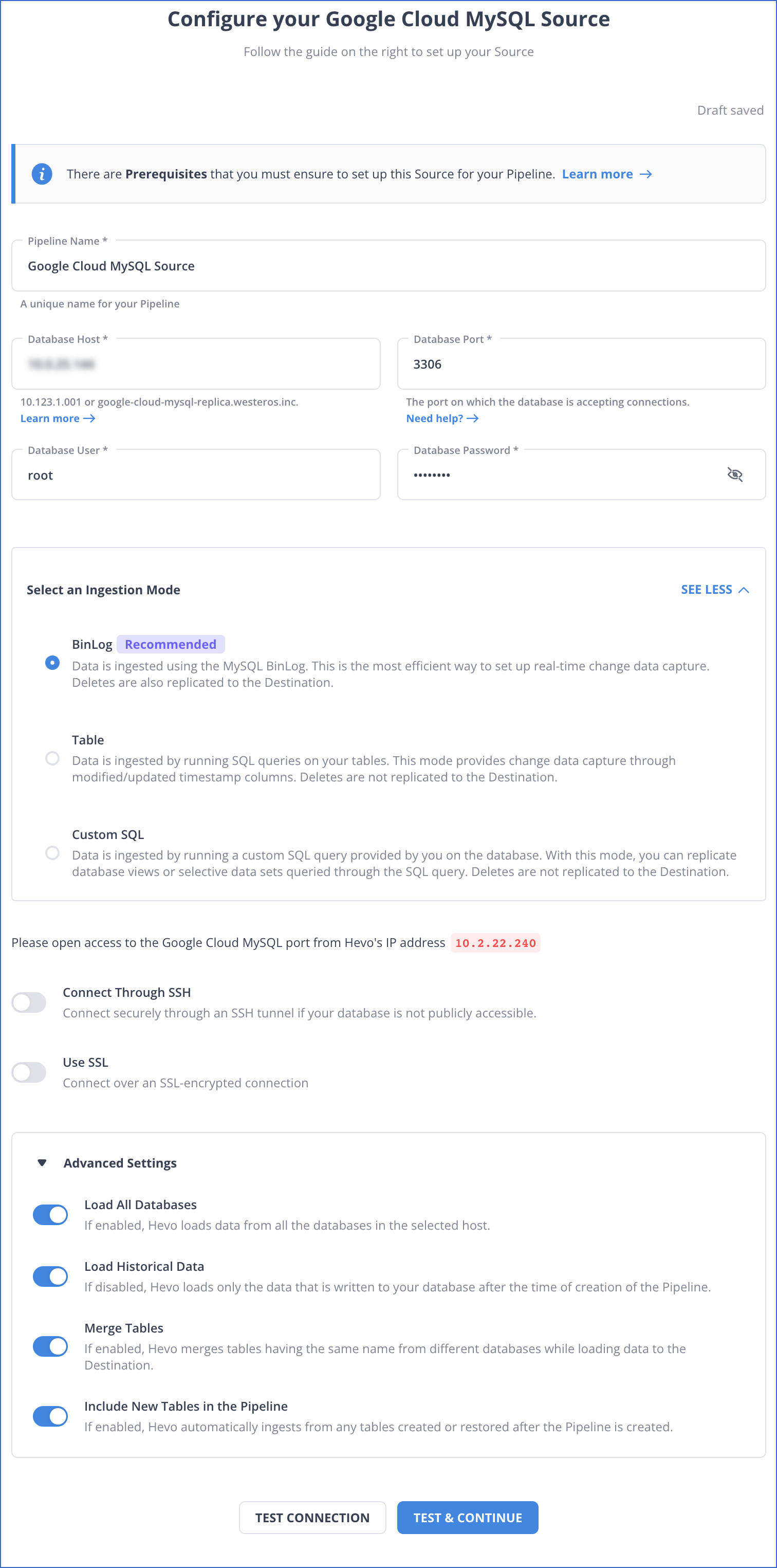 GCloud MySQL settings