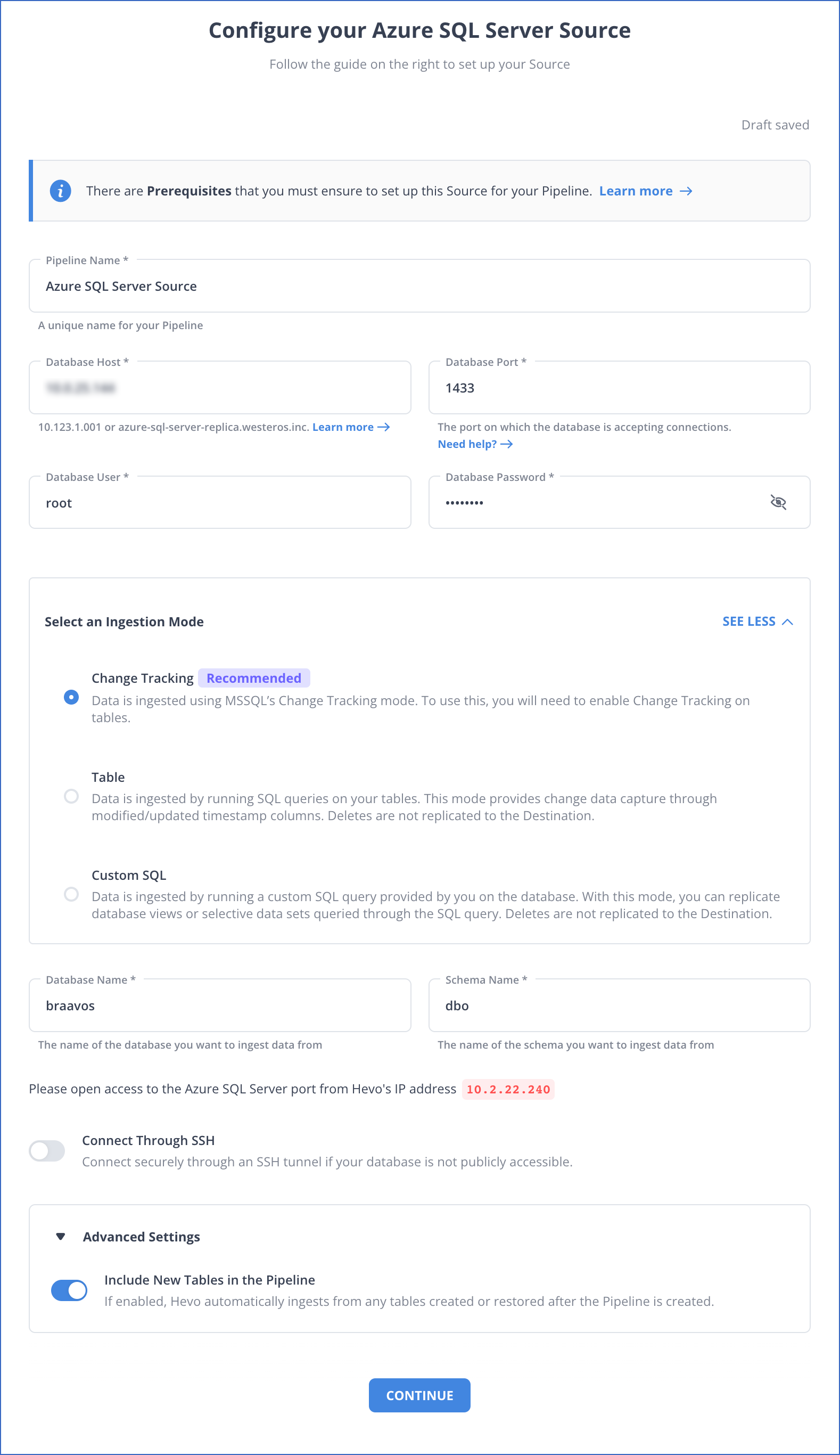 Azure SQL Server settings