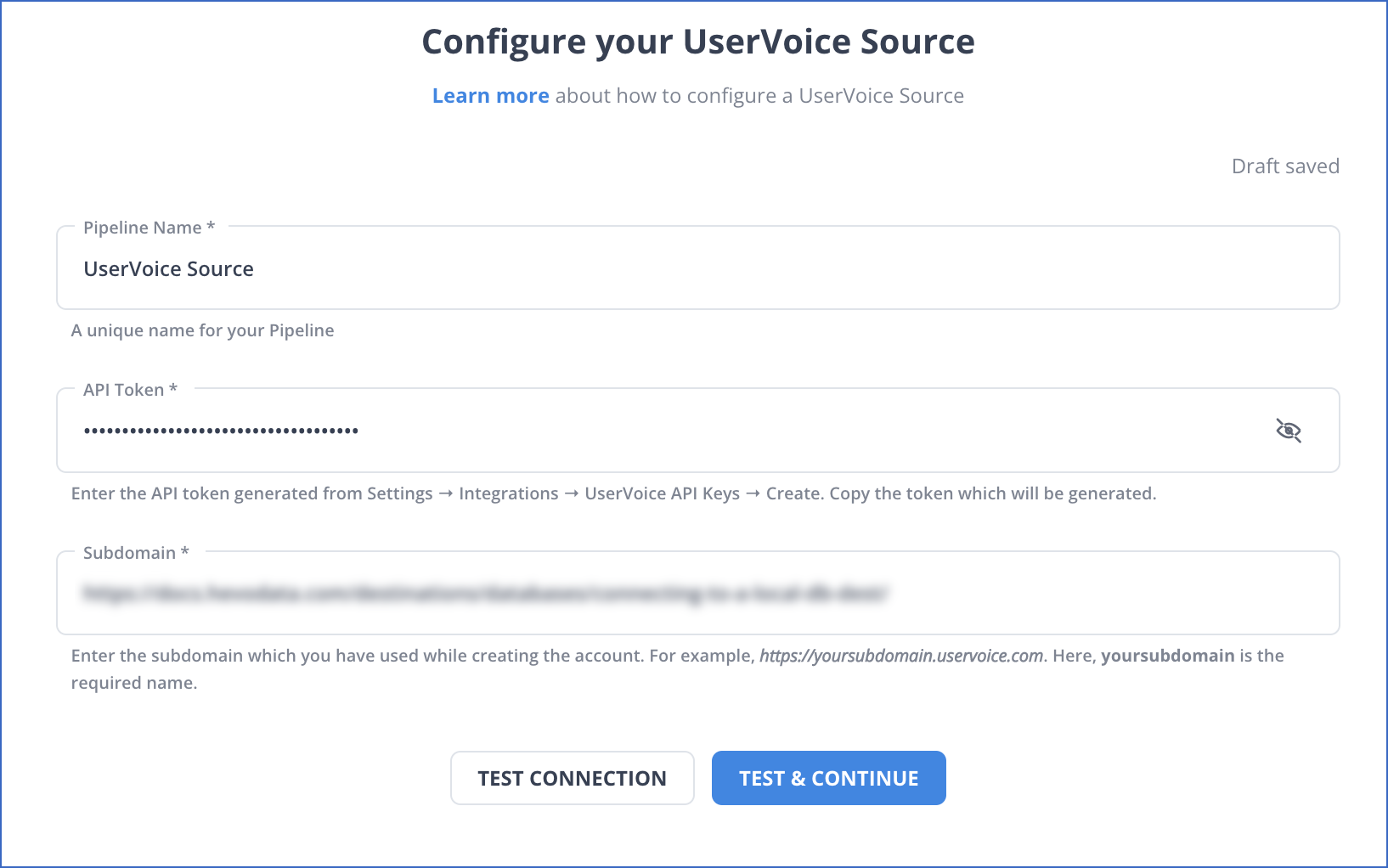 UserVoice Configuration page