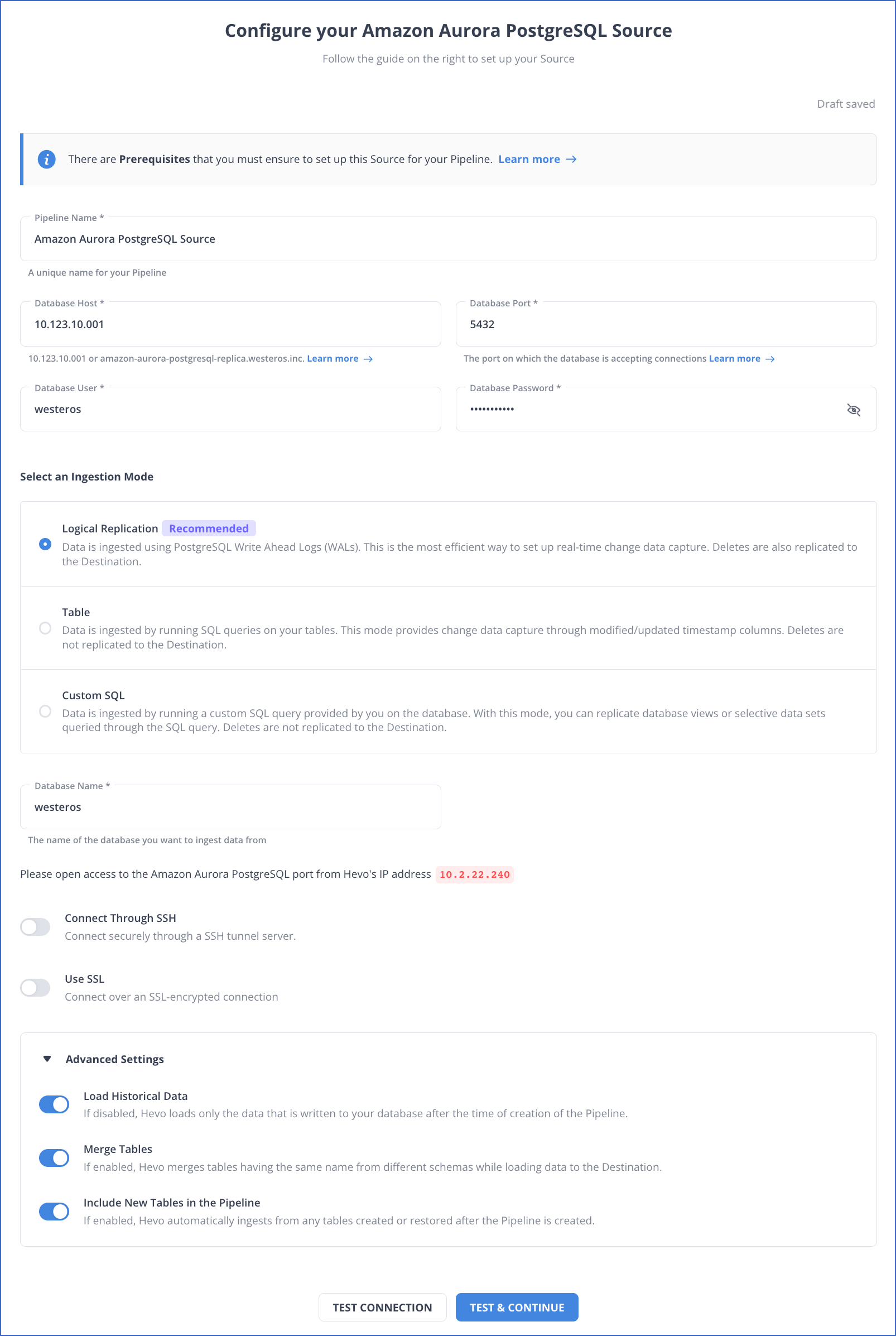 Amazon Aurora PostgreSQL settings