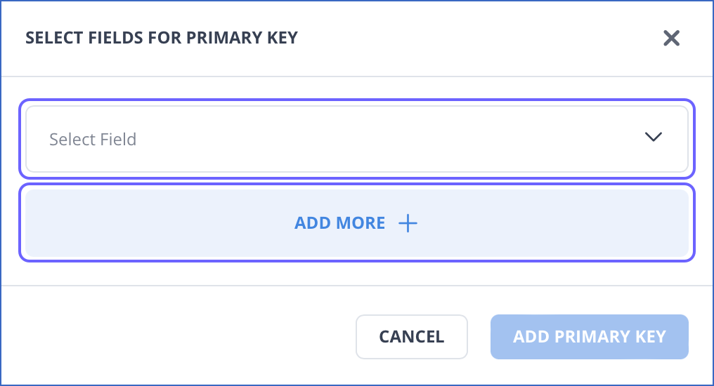 Add Primary key window