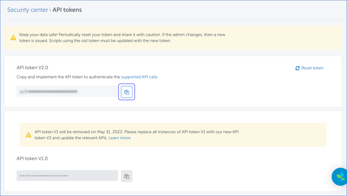 Copy API token