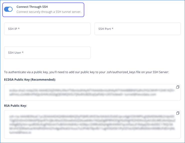 Connect Through SSH option