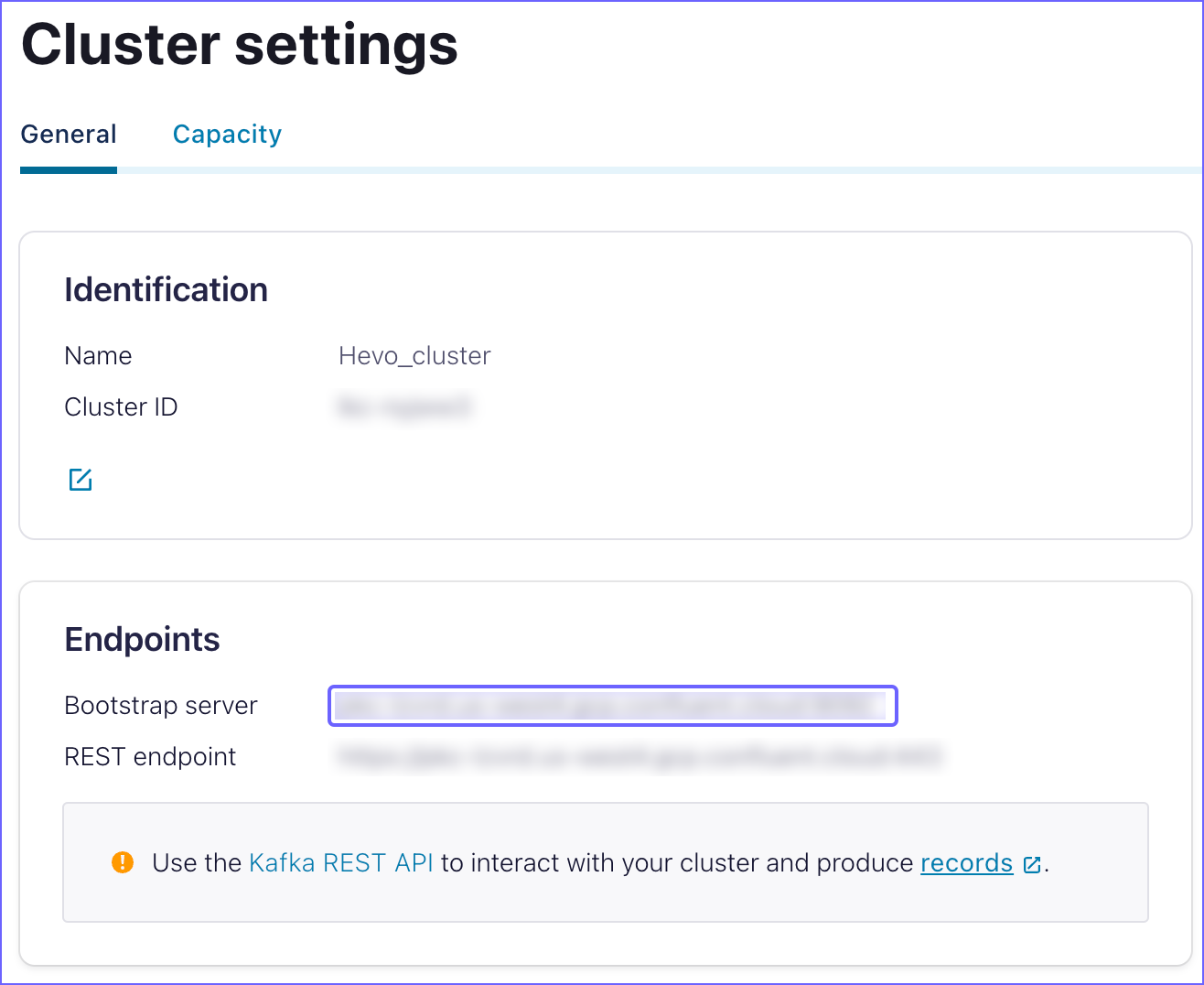 Select Cluster settings