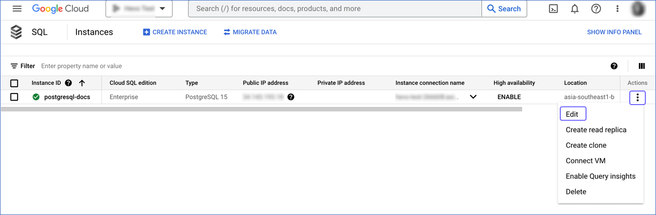 Google Cloud PostgreSQL instance