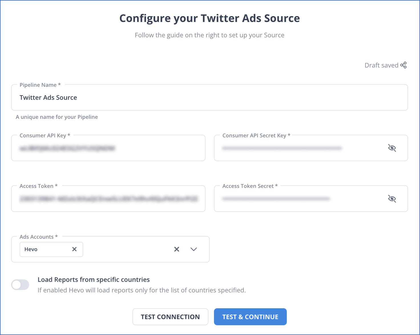 Twitter Ads config settings