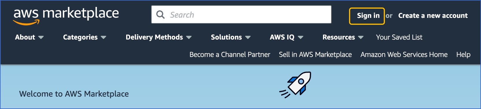 Log in to AWS marketplace