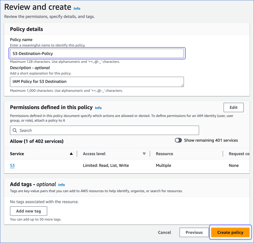 Review and Create Policy