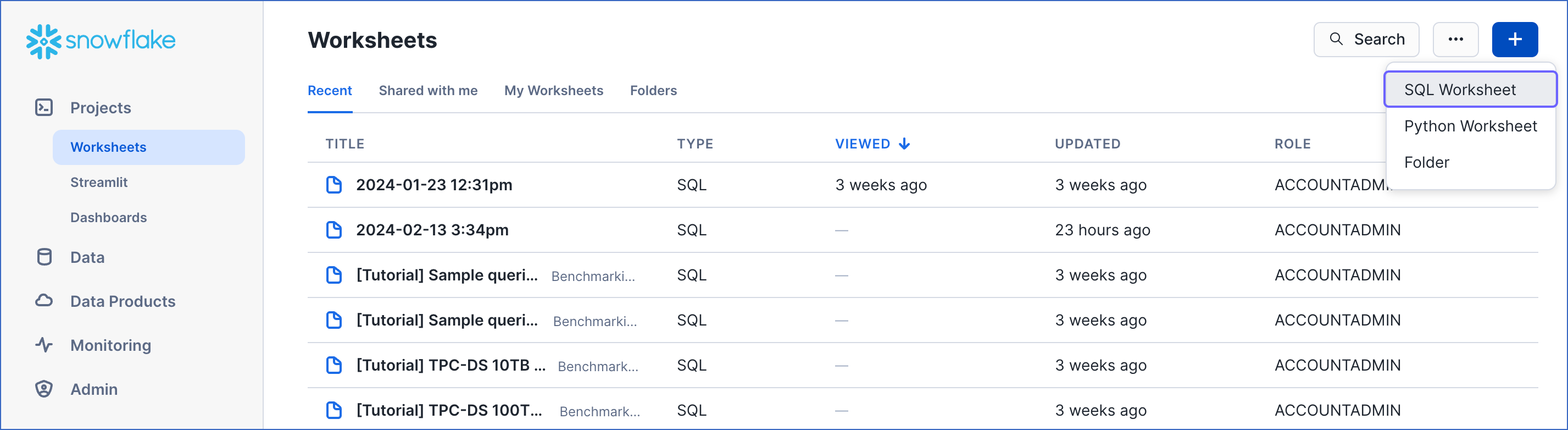 Select SQL Worksheet