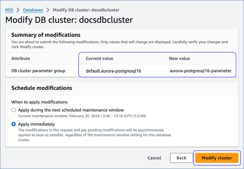 Modify DB Cluster