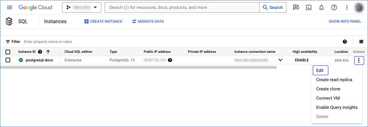 Edit PostgreSQL Instance