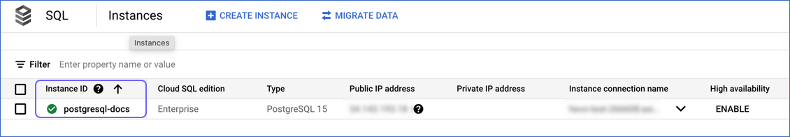 Select PostgreSQL Instance