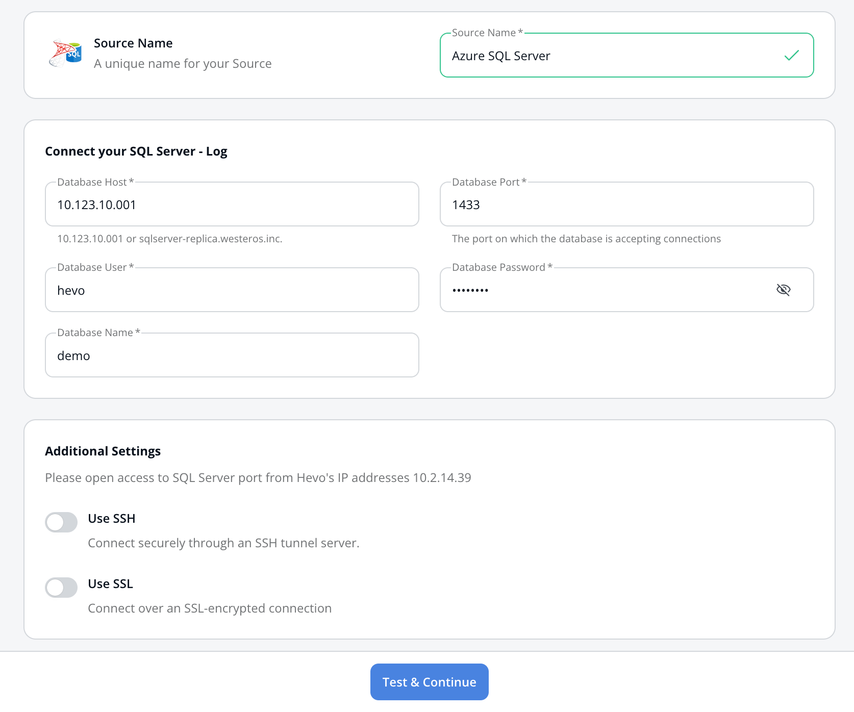 Azure SQL Server settings