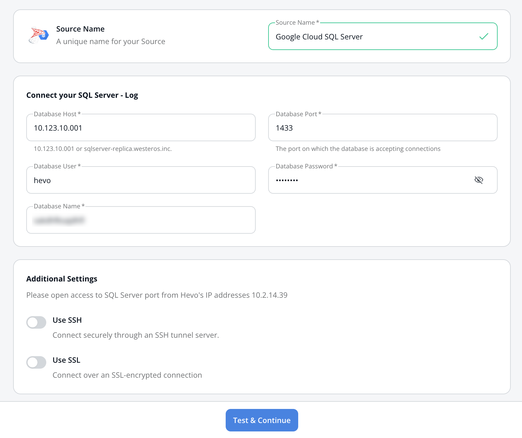 GCloud SQL Server settings