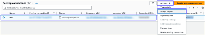 Select Accept Request for Peering Connection ID