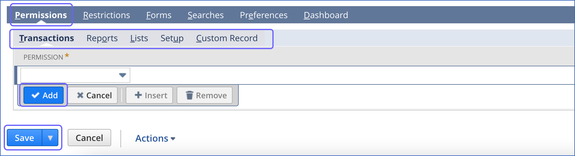 NetSuite to Redshift: Adding Permissions for the Role.