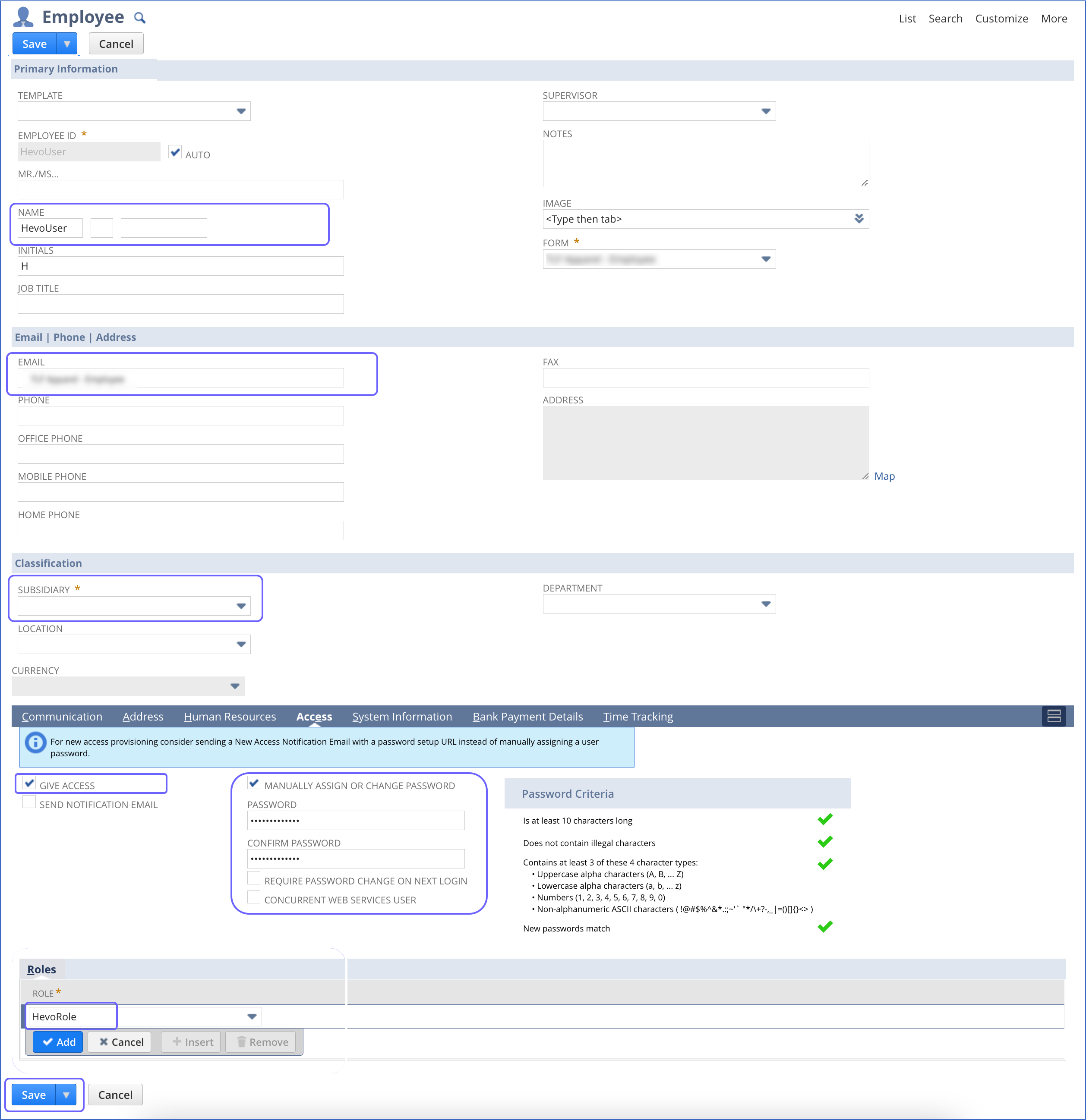 NetSuite to Redshift: Assigning Password and Roles