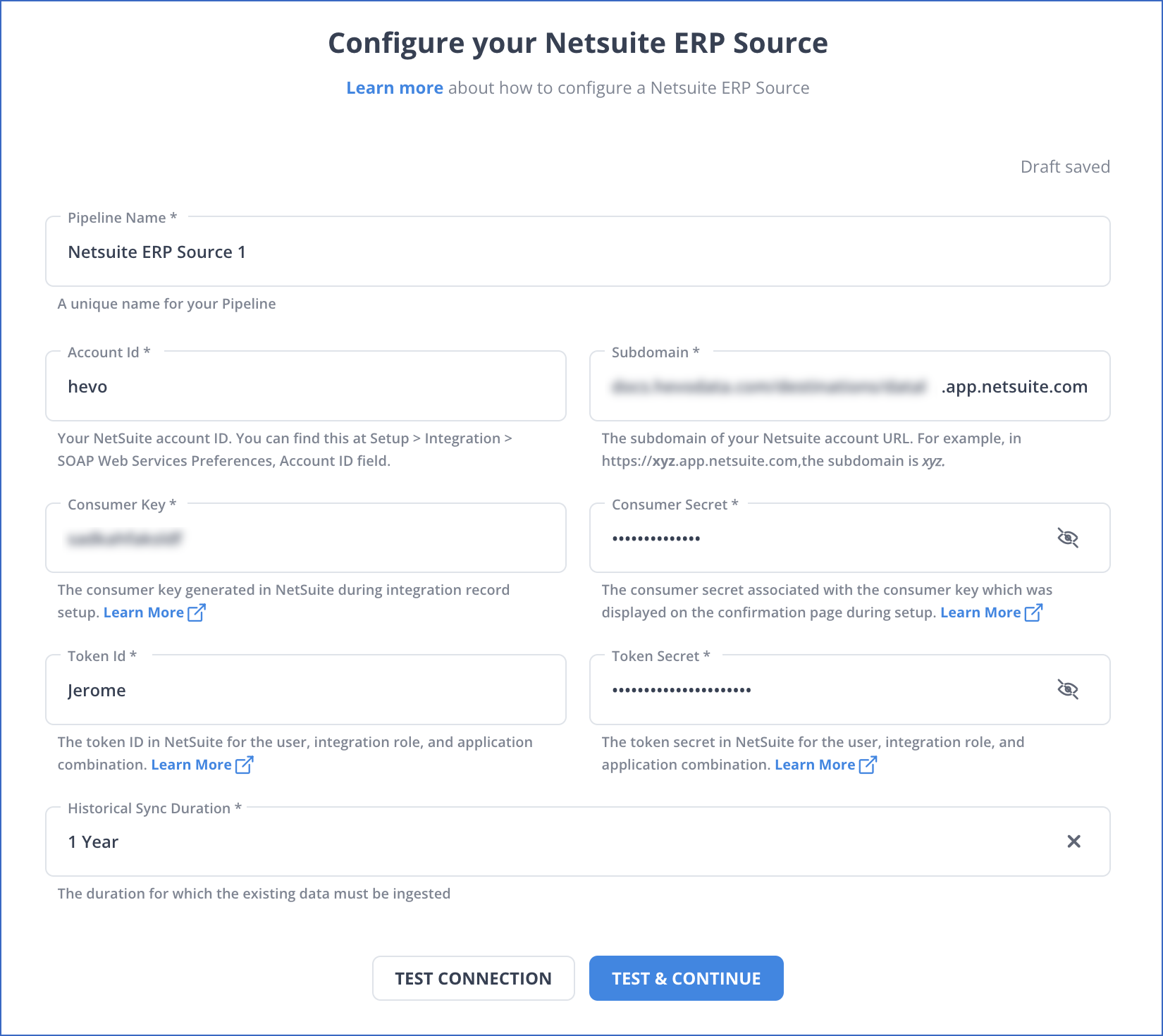 Netsuite to Redshift: Source Configuration