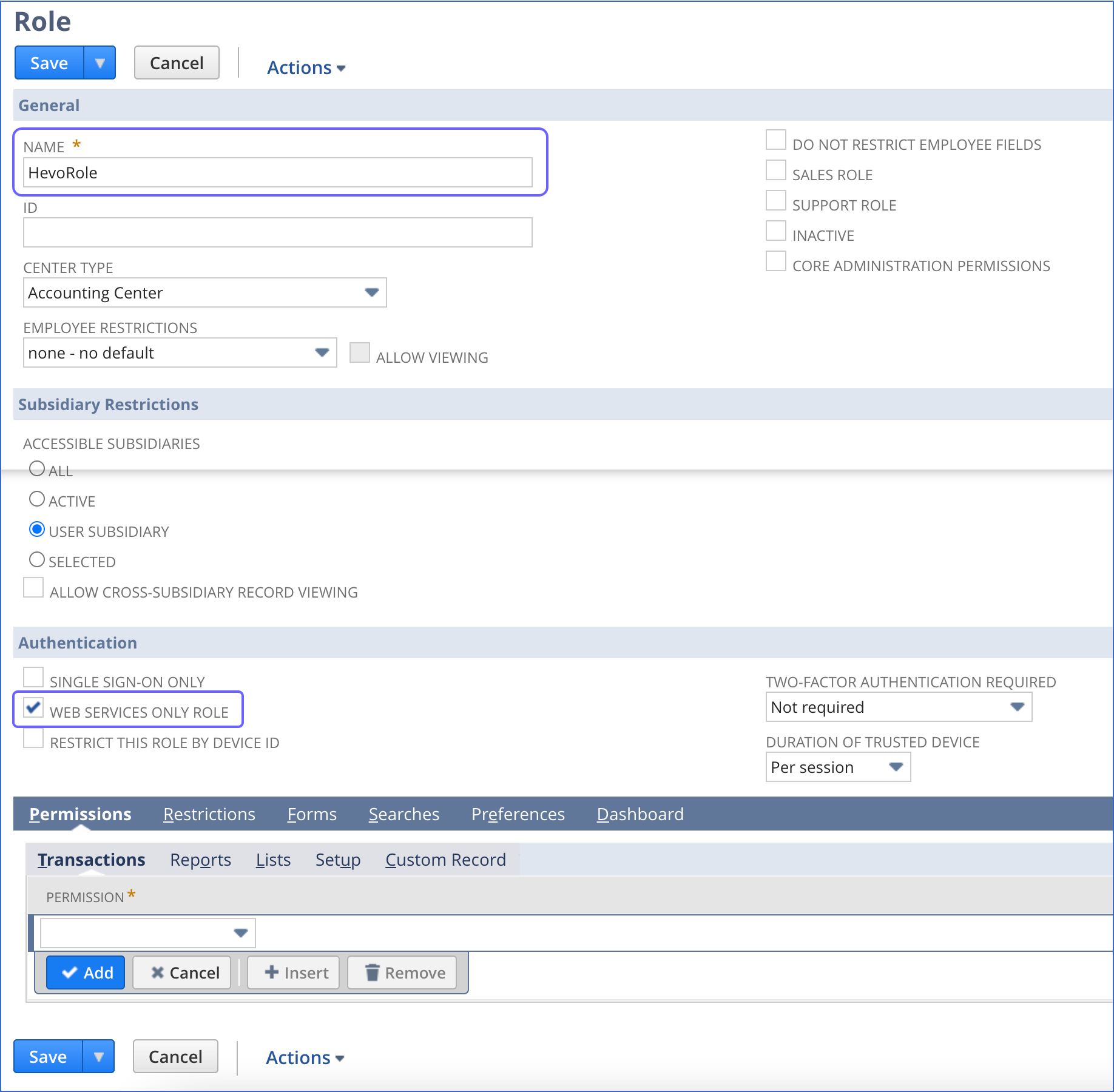 NetSuite to SQL server: Adding and Configuring Hevo Role Permissions