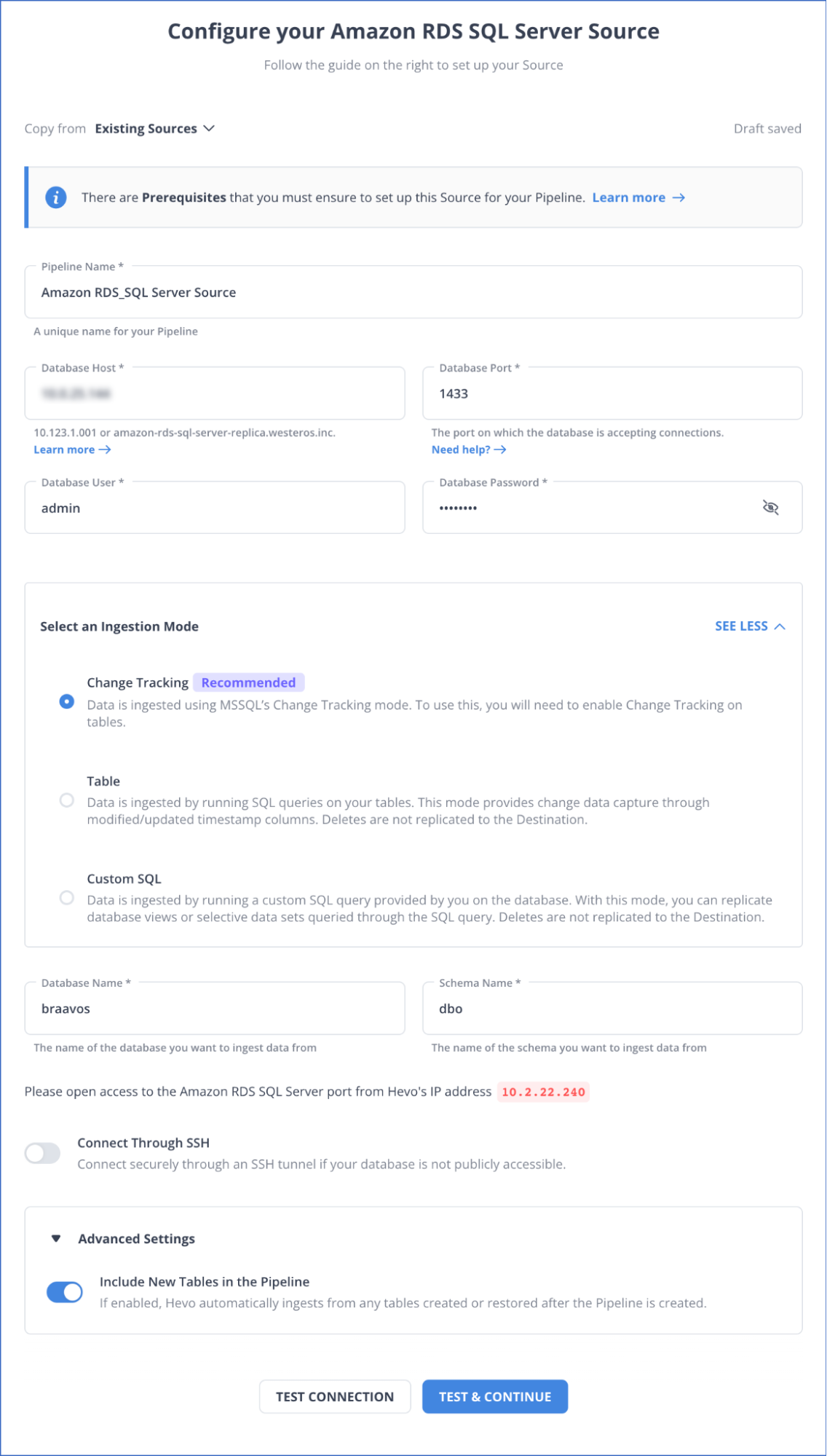 AWS RDS MS SQL to Databricks: Configure Your Source Settings