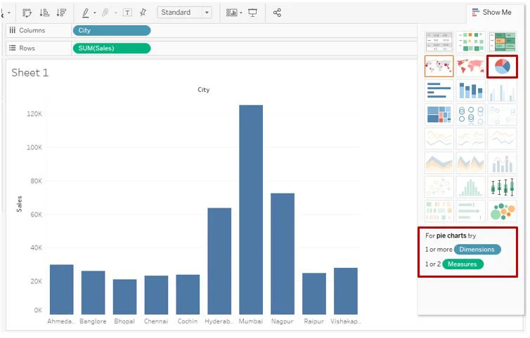 Tableau Pie Charts: Step 3