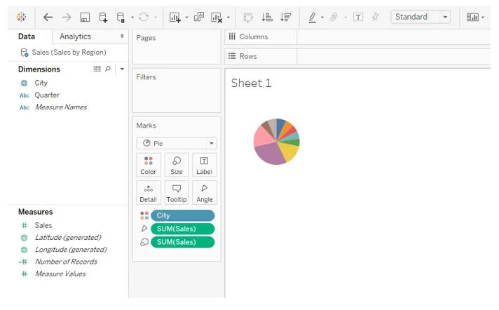 Tableau Pie Charts: Step 4a