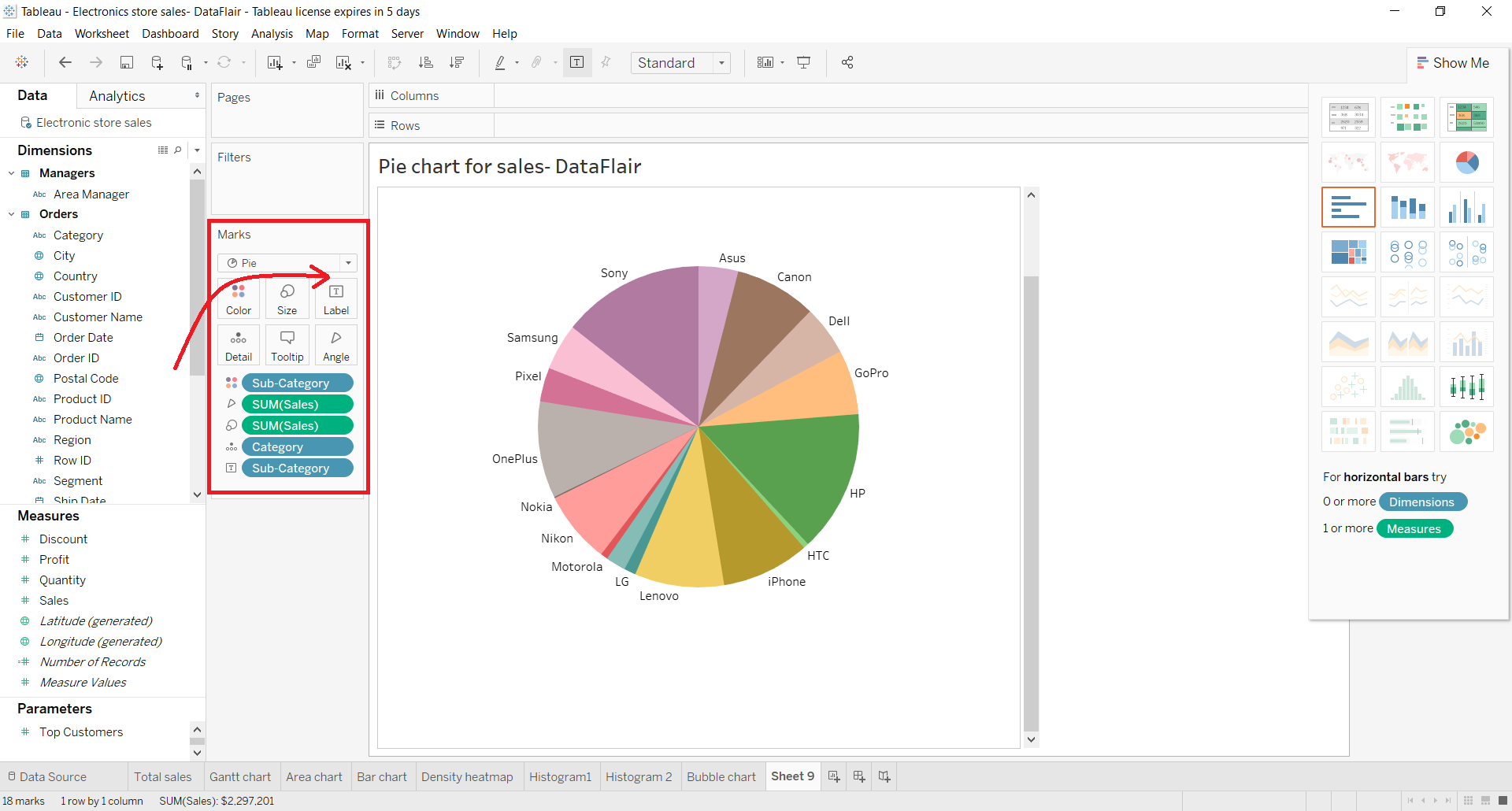 Tableau Pie Charts: Step 5