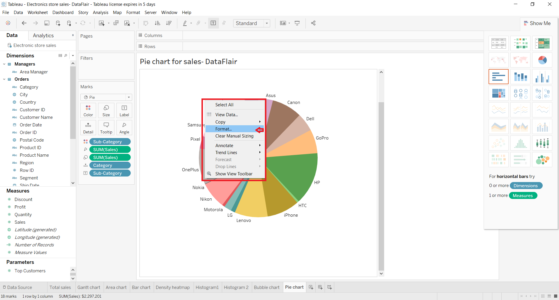 Tableau Pie Charts: Step 6a