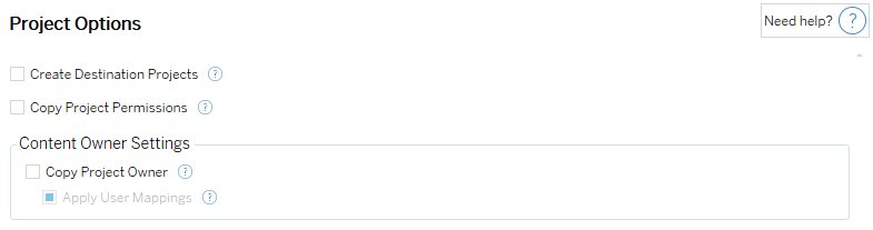 Tableau Content Migration Tool: Project Options