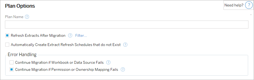 Tableau Content Migration Tool: Plan Options