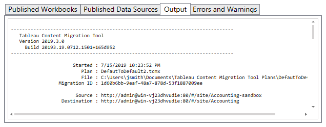 Tableau Content Migration Tool: Output Options