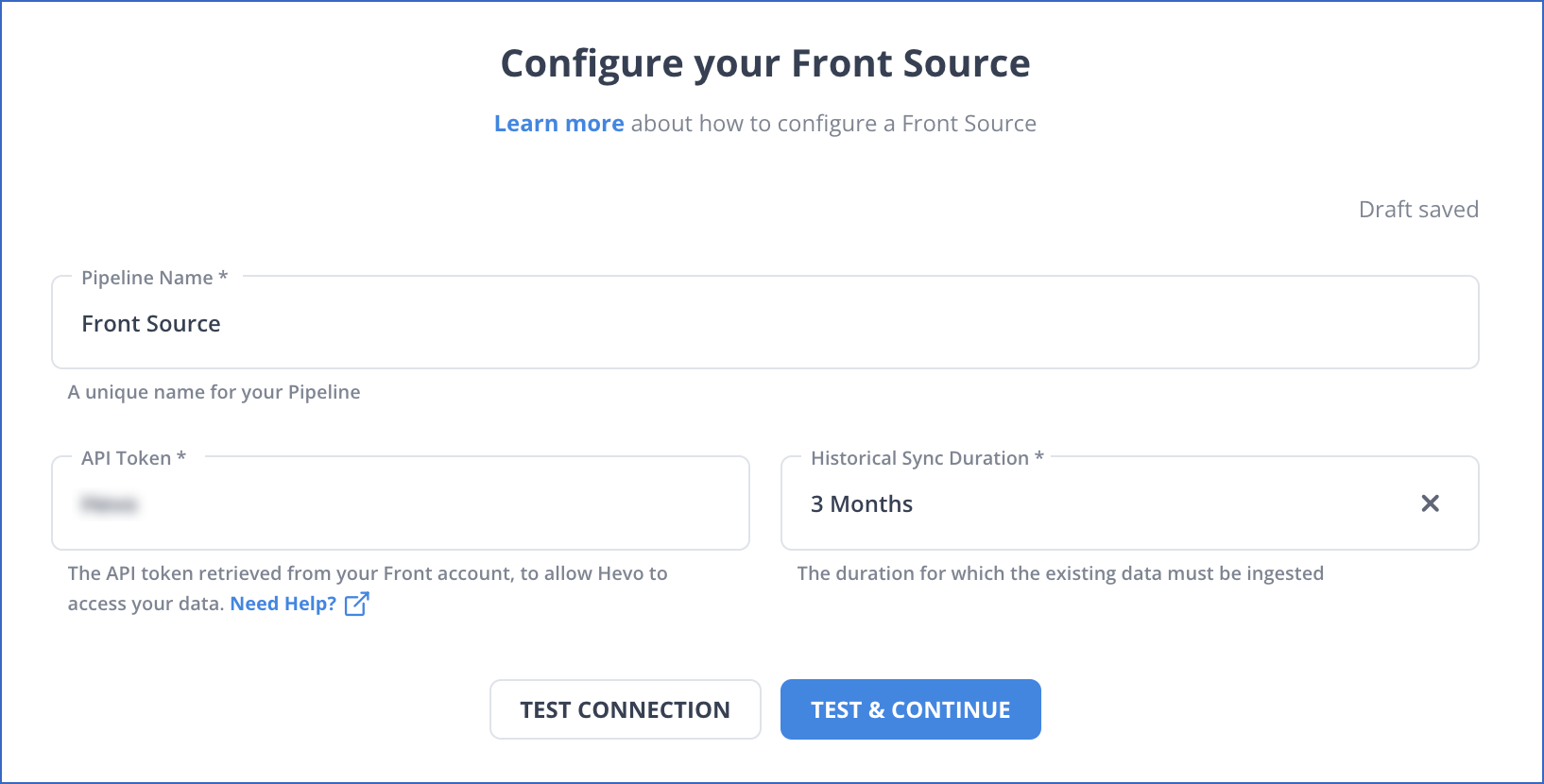 front to snowflake: configure front as source