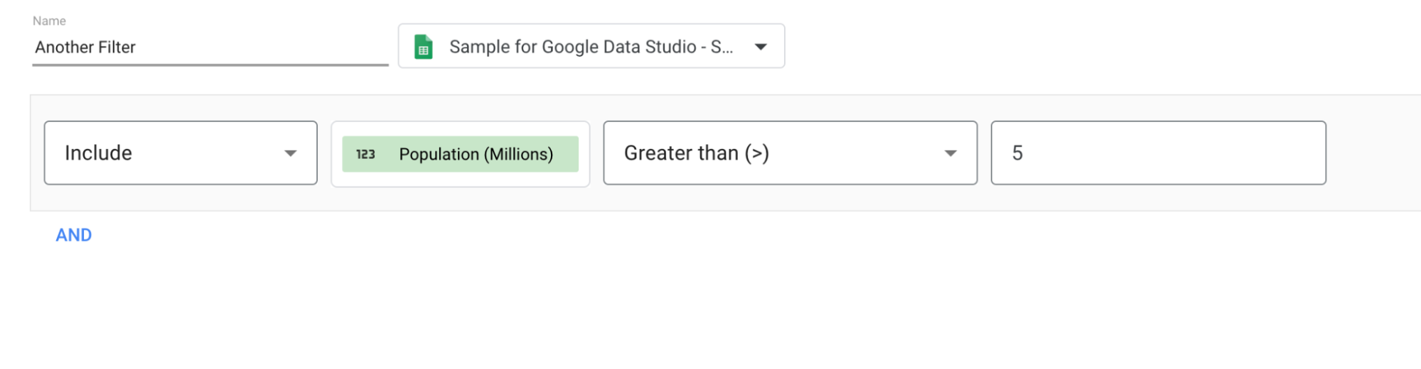 Google Data Studio Filter: Another filter